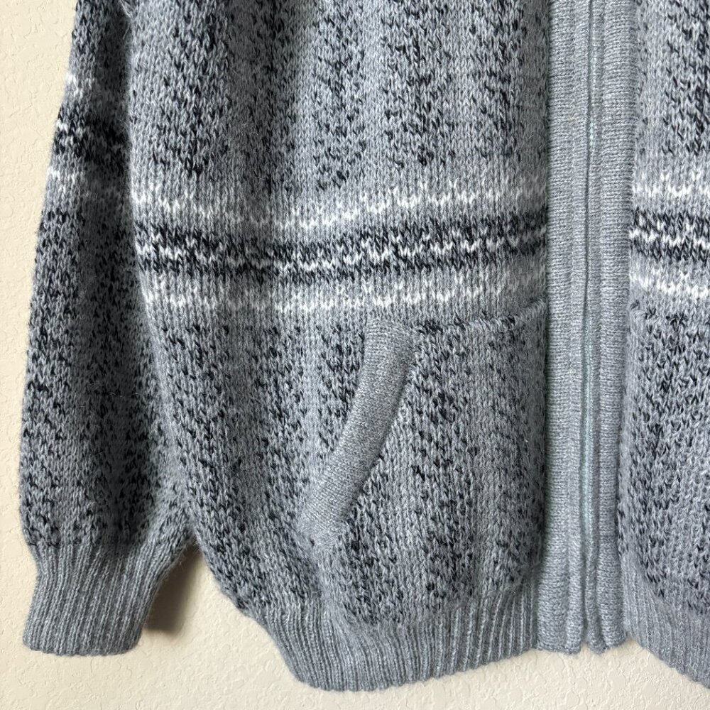 Baby Alpaca Men's XL Printed Gray Full Zip Front Cardigan Jacket Made in Peru - Picture 6 of 12